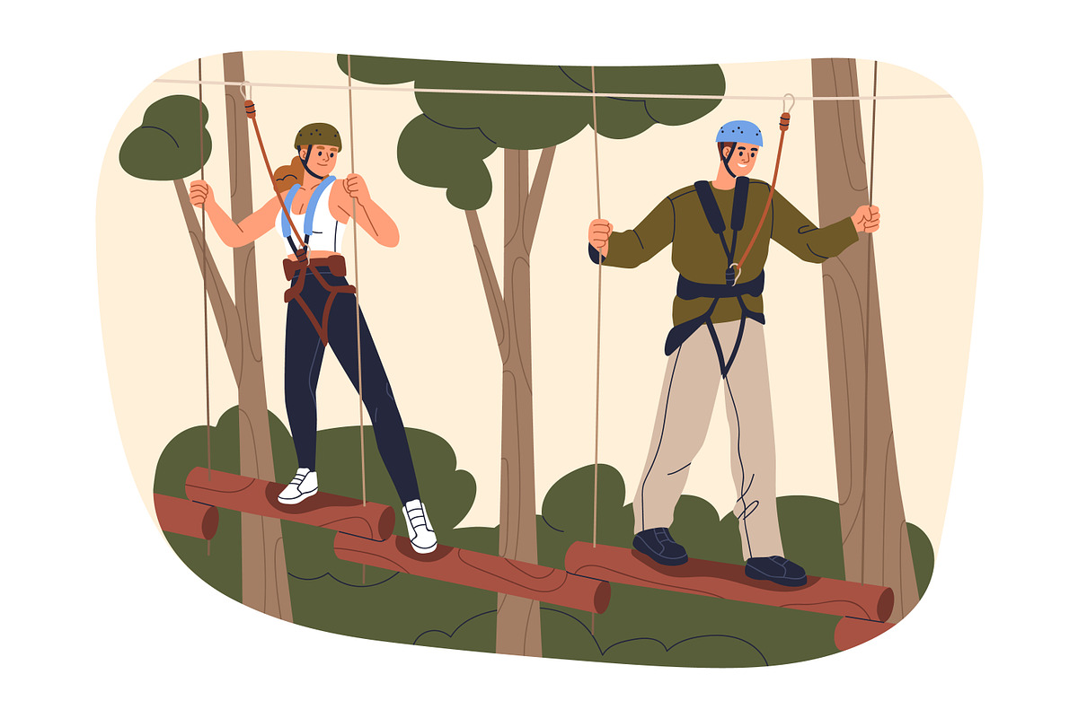 People climbing in rope park set, a Sport Illustration by Good Studio (Photo 7 of 25)
