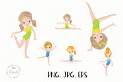 Girls Gymnastics Cute Clipart/ 3, an Education Illustration by Rasveta (Thumbnail 4 of 10)