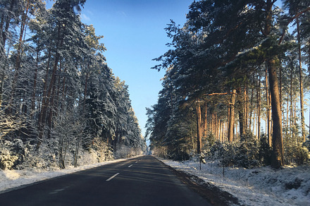 Winter on road stock photograph