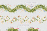 Birds and flowers watercolor clipart, a Decorative Illustration by Kate Lanbina (Thumbnail 11 of 15)
