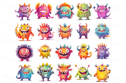 Funny cartoon monsters stickers PNG, an Animal Illustration by Bubert Art