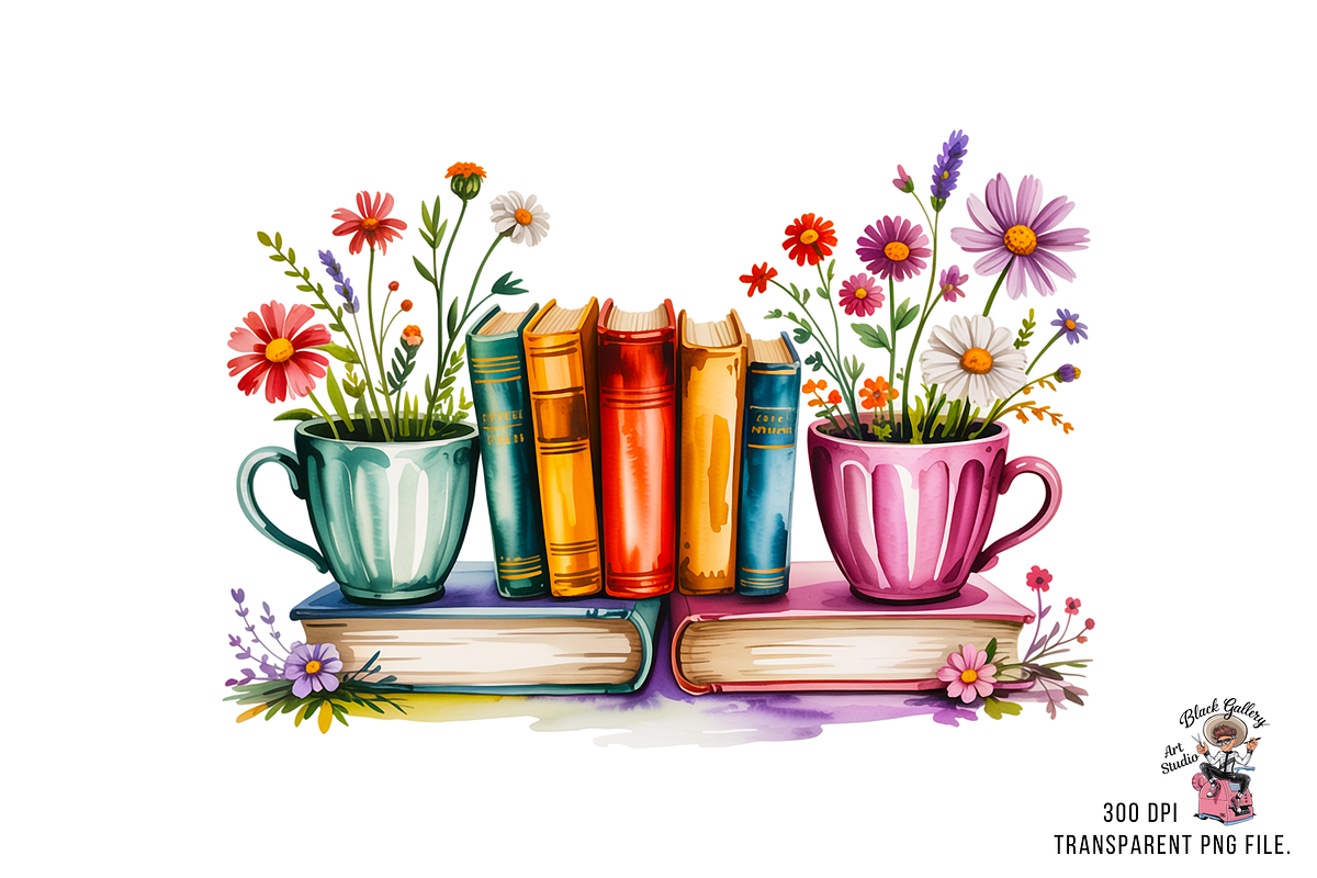10 Books and Flowers Clipart PNG, an Illustration by Clipart Bloom (Photo 2 of 11)