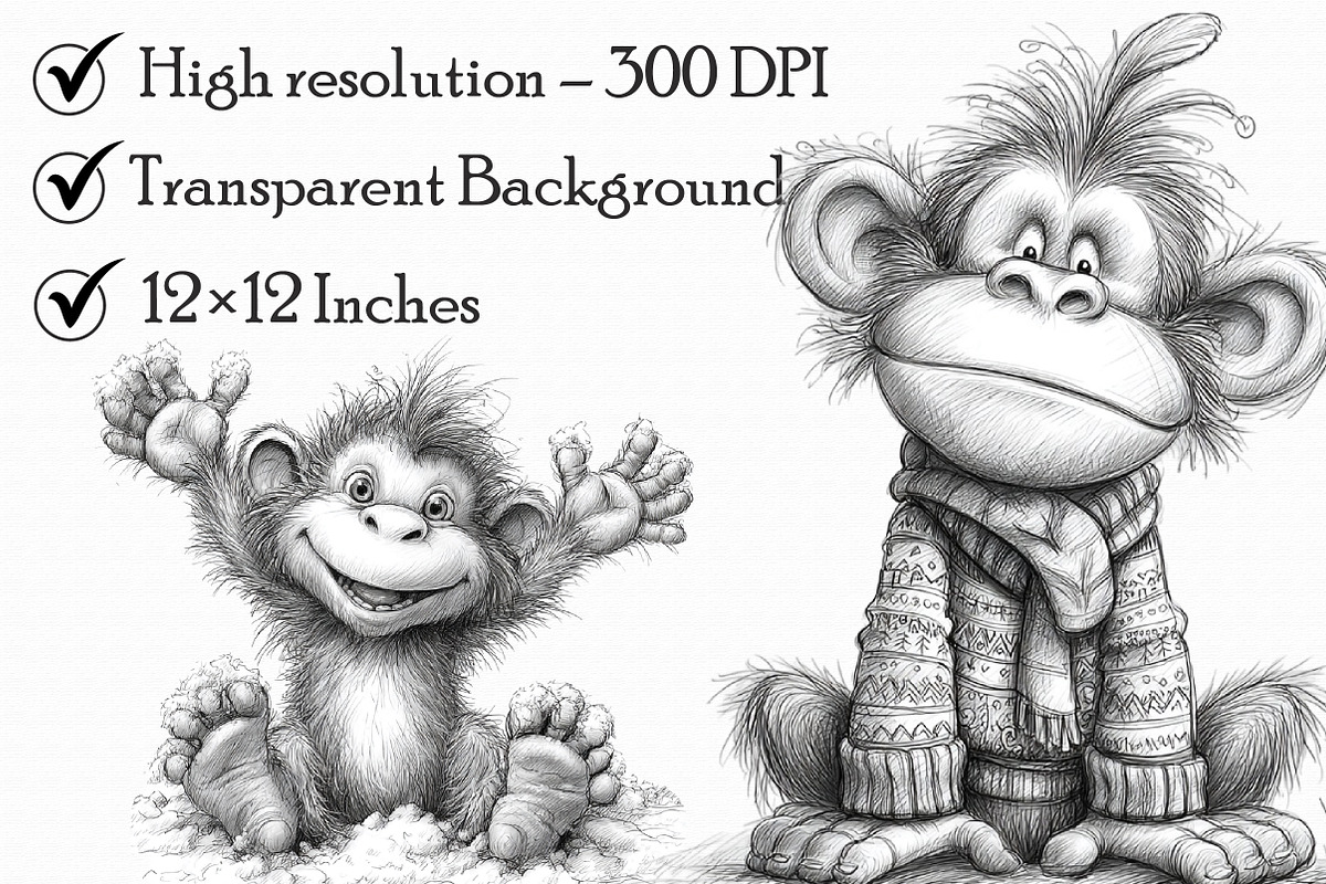 Christmas Monkey Sketch Art Clipart, an Illustration by Libby Wishes (Photo 6 of 7)