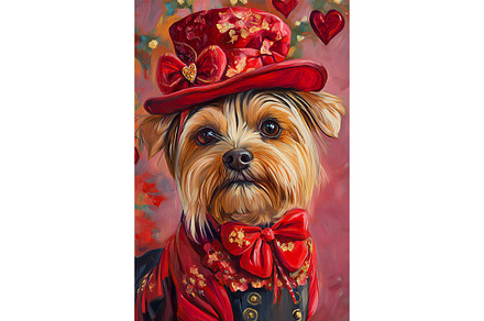 Yorkie Dog Art in Red Valentine Day