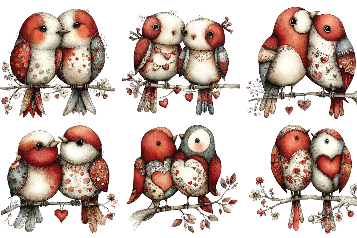 Whimsical Valentine Love Birds PNG, an Illustration by CraftArtStudio (Photo 3 of 6)