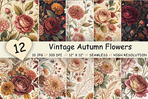 Vintage Autumn Flowers Digital Paper