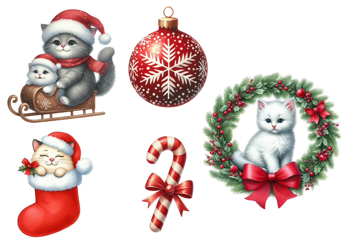 Cute cat christmas clipart, an Illustration by Designworld (Photo 4 of 5)