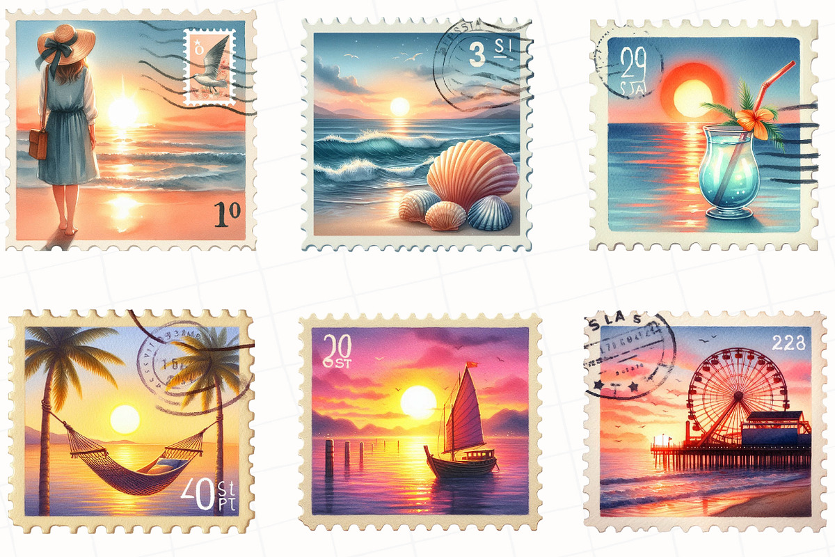Summer Postage Stamp Clipart, an Illustration by OK Design (Photo 3 of 5)