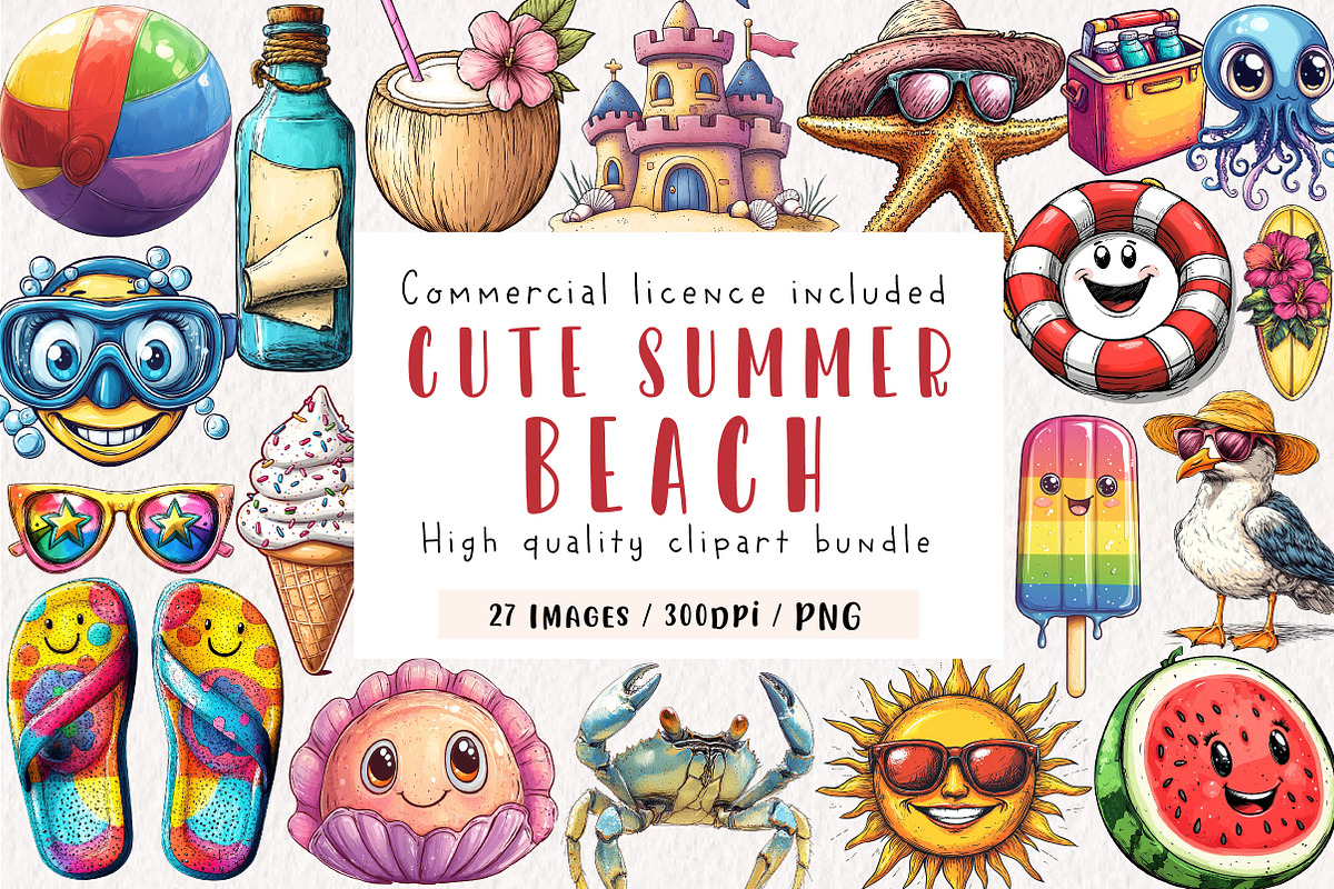 Cute Summer beach Clipart, an Illustration by CreationArt (Photo 1 of 9)