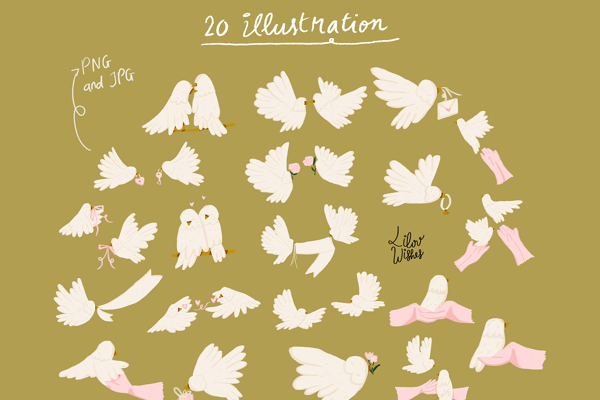 Dove Love Clipart Bundle, an Object Illustration by lilovwishes (Photo 2 of 6)