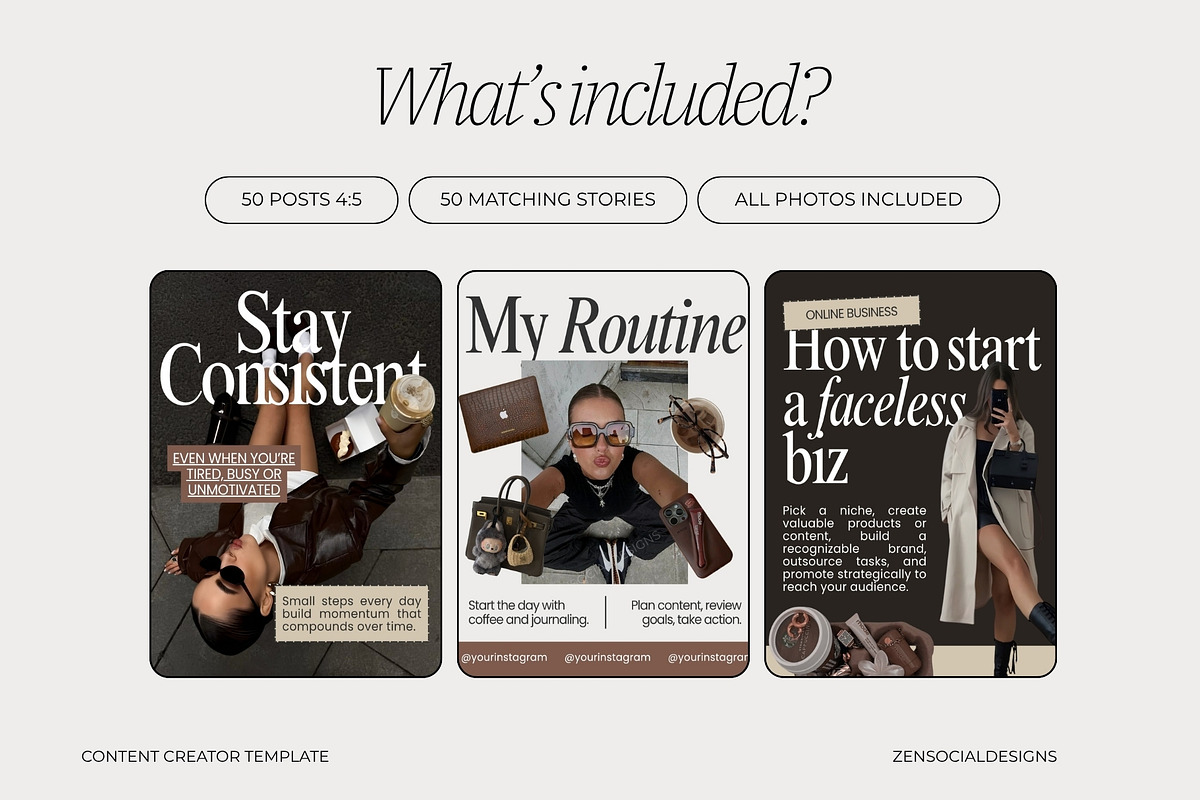 Content Creator Instagram Templates, a Social Media Template by ZenSocialDesigns (Photo 3 of 9)