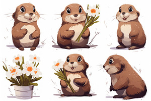 Adorable prairie dog holding flowers, an Animal Illustration by Ylivdesign