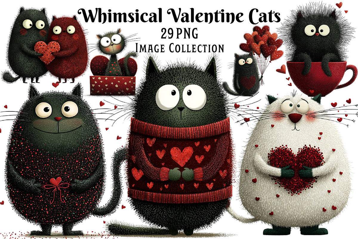 Whimsical Valentine Cat Clipart, an Illustration by Dream Creation (Photo 1 of 7)