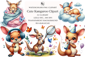 Cute Kangaroo Clipart Bundle, an Illustration by OK Design