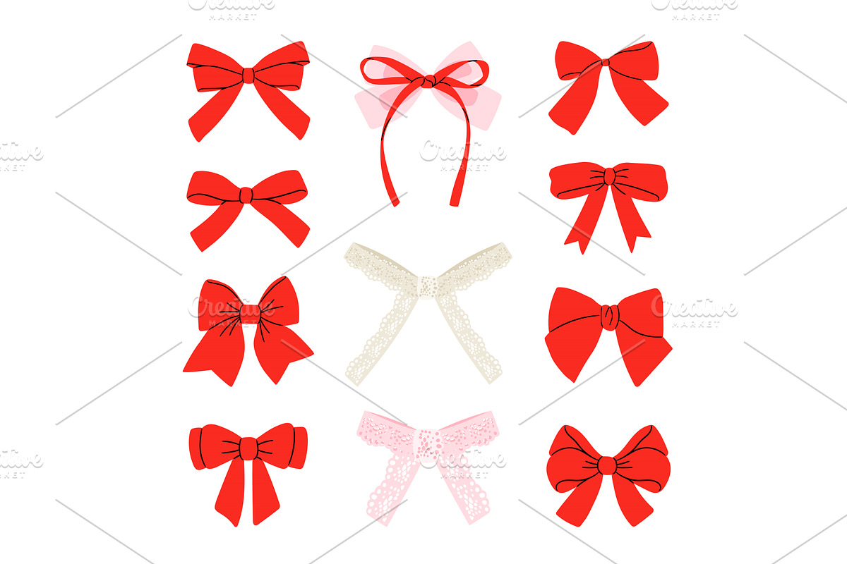 Various red bows, vector collection, an Object Illustration by Stock-Smart-Start