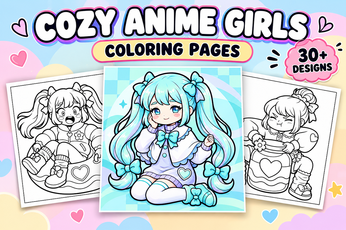 Cozy Anime Girls Coloring Pages #2, a Person Illustration by Inkivelle Studio (Photo 1 of 3)