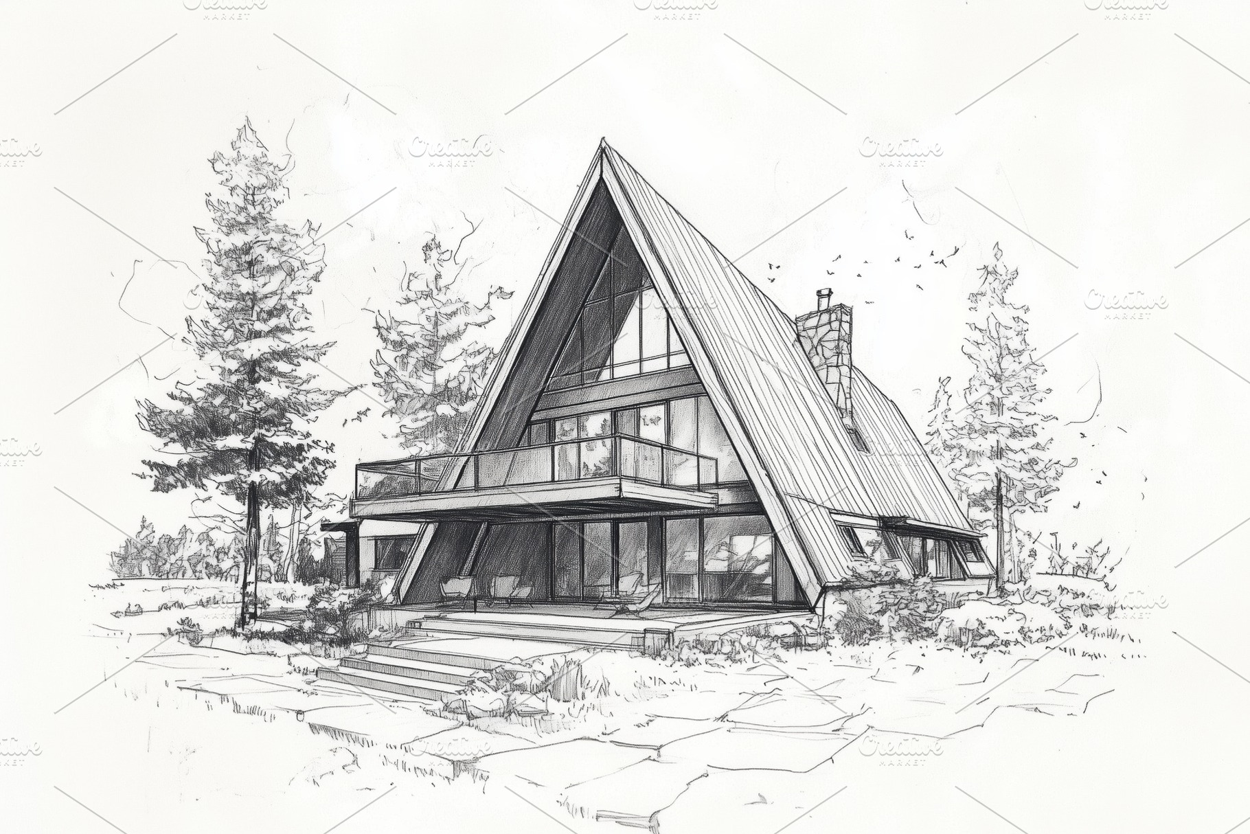 A modern A-Frame house style design with large glass windows, a sloped roof, an, an Architecture Photo by Textures & Backgrounds