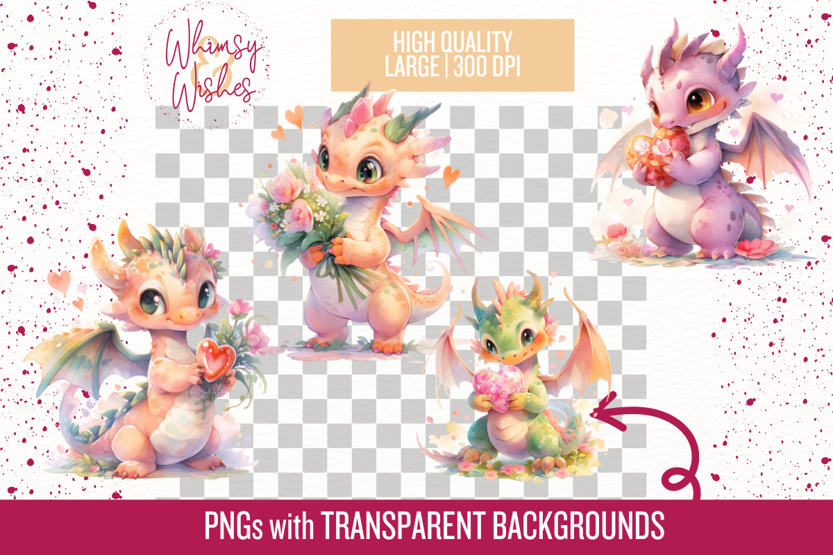 Valentine's Day Dragons Clip Art, an Animal Illustration by Whimsy & Wishes (Photo 3 of 3)