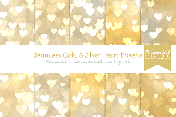 Seamless Gold Silver Heart Bokehs