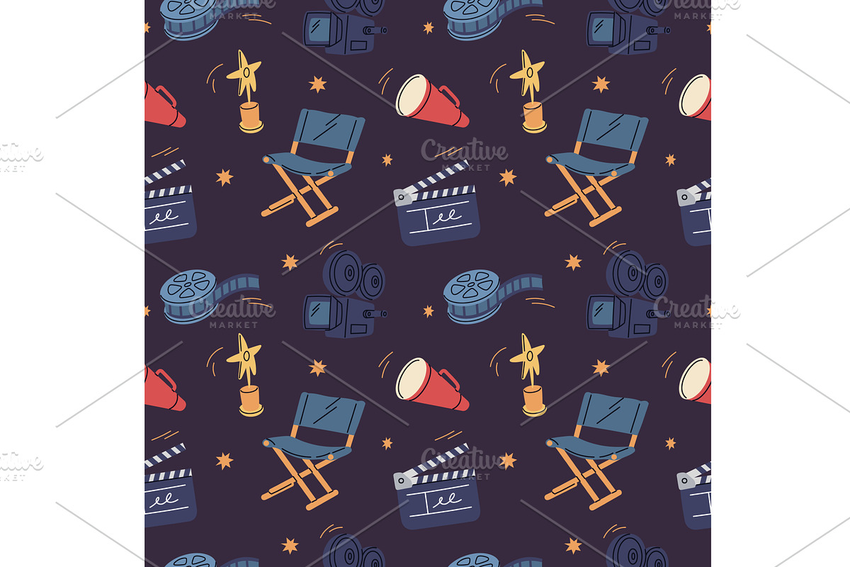 Cinema elements seamless pattern, an Object Illustration by YummyBuum