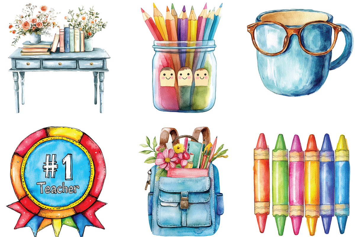 Whimsical Teacher Themed Clipart, an Illustration by CraftArtStudio (Photo 2 of 6)