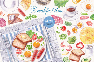 Watercolor Breakfast Clipart