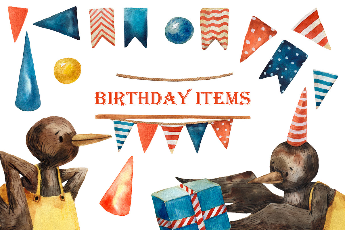 Bird's Birthday - Watercolor Clipart, an Animal Illustration by Mashamashastu (Photo 4 of 12)
