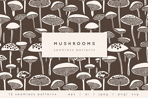 Mushrooms. Seamless Patterns Set, a Pattern Graphic by Curly_Pat