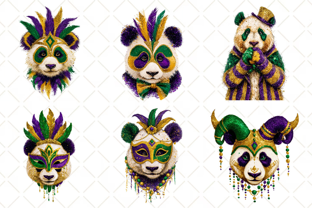 Whimsical Mardi Gras Panda Clipart, an Illustration by Black Bird Studio (Photo 5 of 6)