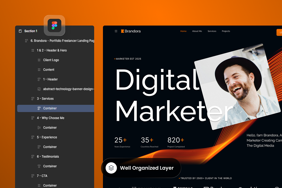 Brandora - Portfolio Freelancer, a Websites & App Template by SLAB! Design (Photo 2 of 4)