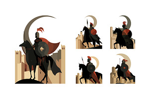 Knight on horse cartoon vector set, an Animal Illustration by Onyx