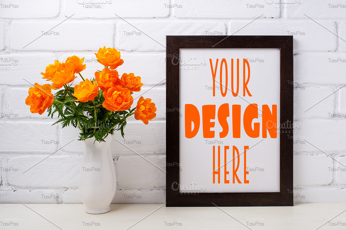 Frame mockup with orange globeflower, a Mockup by TasiPas (Photo 1 of 4)