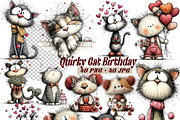 Whimsical Cat Birthday Clipart Set, an Illustration by one-touch (Thumbnail 1 of 16)