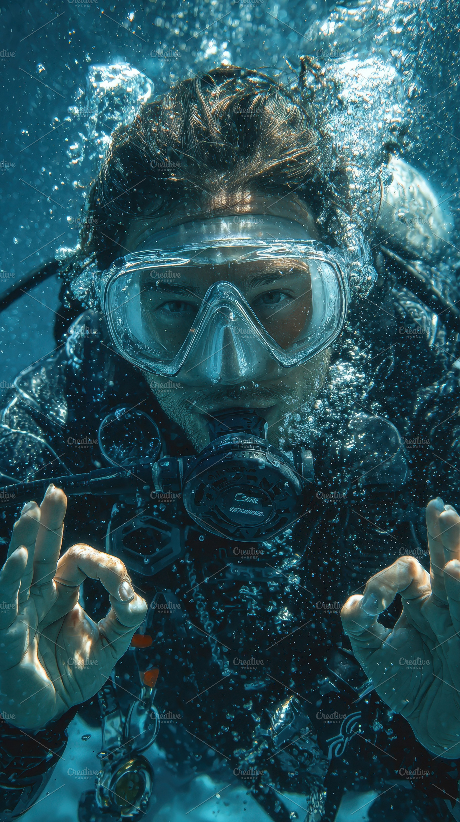 Underwater Scuba Diver Ok Sign Ocean, a Photo by Pixeness Studio