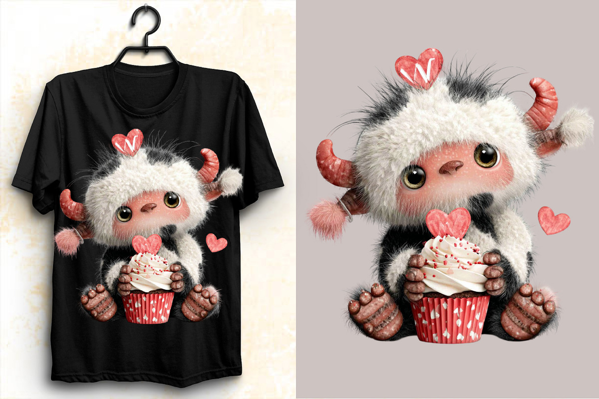 Watercolor Valentine Cute Yeti Clipa, an Illustration by SVGArt (Photo 5 of 7)
