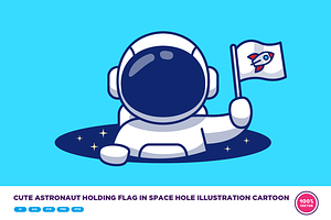 Cute Astronaut Holding Flag In Space