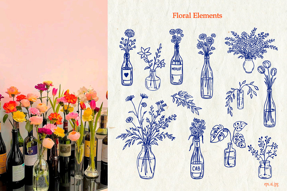 Whimsical Wine Doodle Pack, a Food Illustration by SunnJaneArt (Photo 4 of 16)