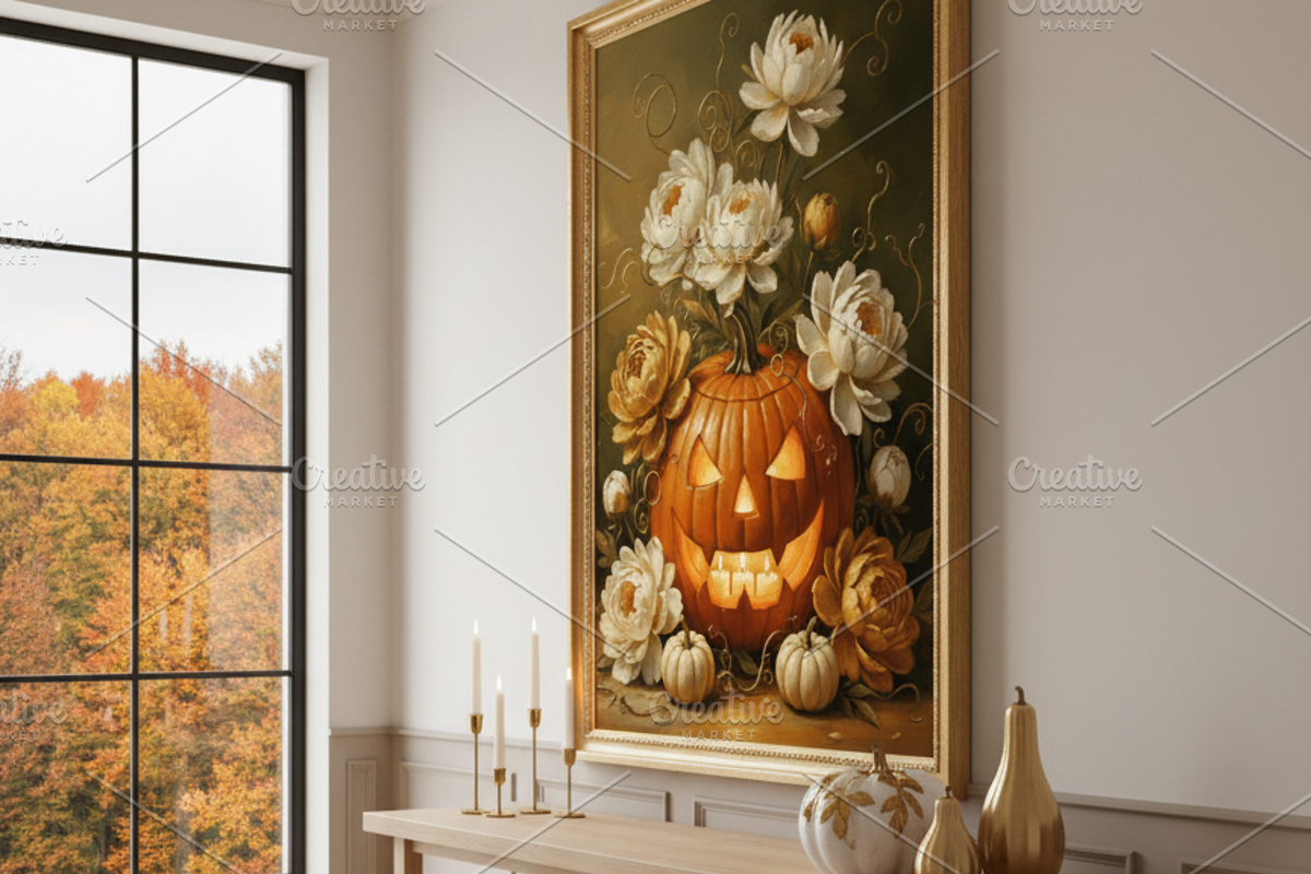 Pumpkin Lantern with Autumn Flowers, a Background Graphic by Floraphoria (Photo 2 of 6)
