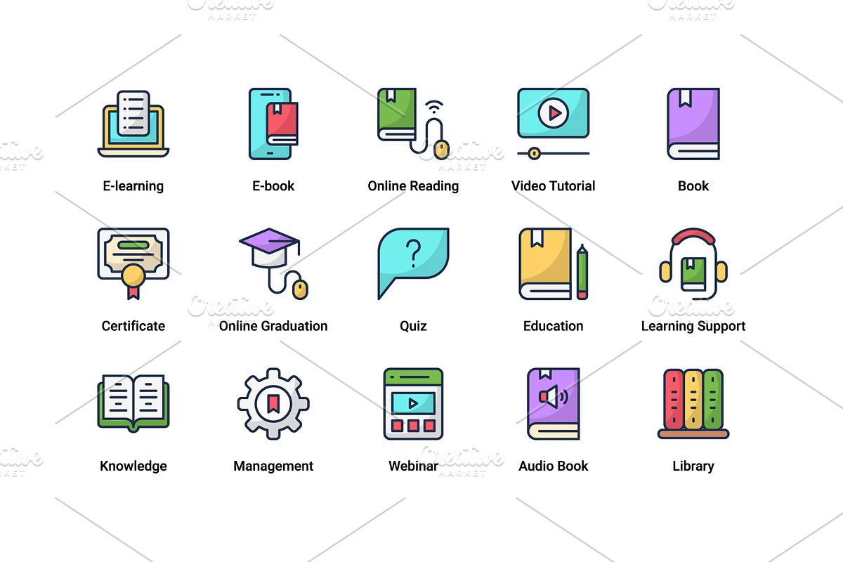 E-Learning creative icon set, an Outline Icon by Vector Squad (Photo 2 of 5)