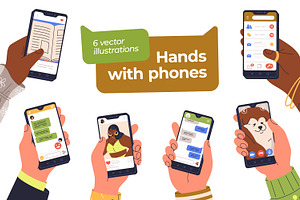 Hands with smartphone screens set, a Technology Illustration by Good Studio
