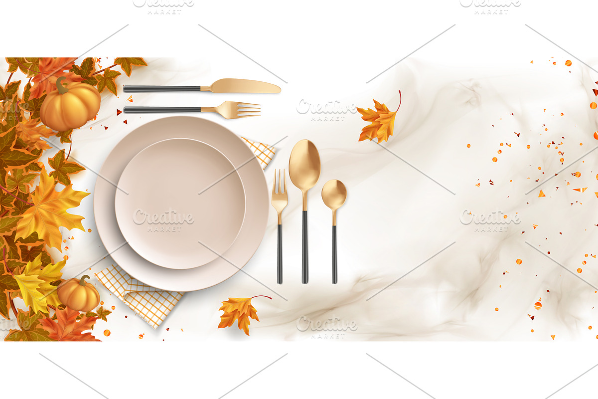 Thanksgiving dinner table setting, a Food Illustration by art PVP - market