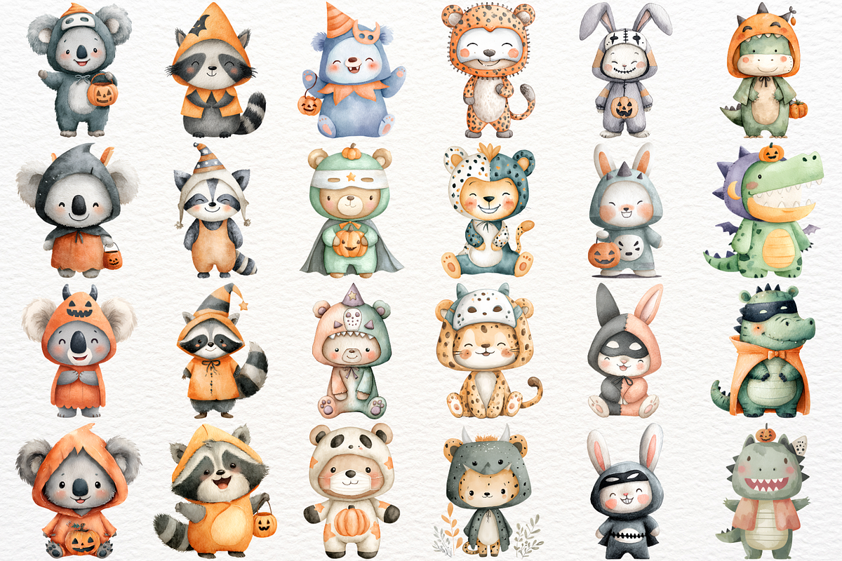 Watercolor Halloween Animals Clipart, an Animal Illustration by SugarCloudStudioArt (Photo 5 of 5)