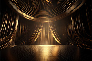 Golden Curtains Stage. Generate Ai