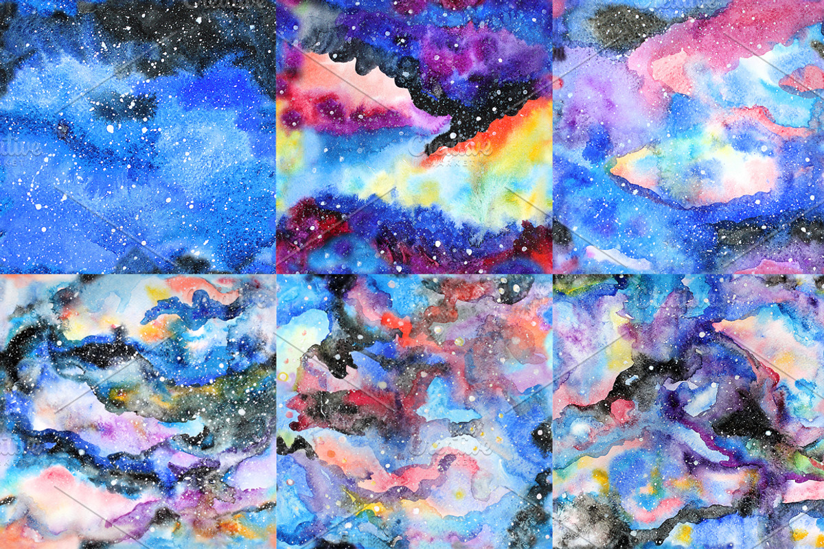 Galaxy watercolor illustrations set, a Texture Illustration by tamara.comotomka (Photo 2 of 6)