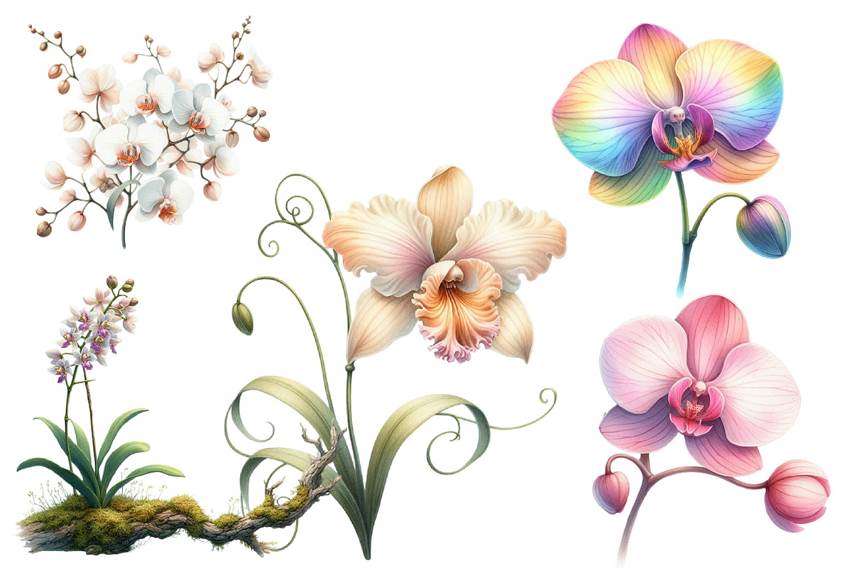 Watercolor Orchid Clipart, an Illustration by Designworld (Photo 3 of 7)