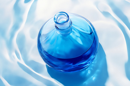 Vibrant blue glass bottle in water, a Photo by Beautiful things