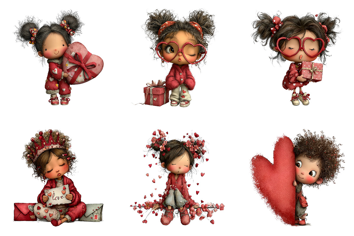 Whimsical Valentine Cute-girl Clipar, an Illustration by CreationArt (Photo 3 of 6)