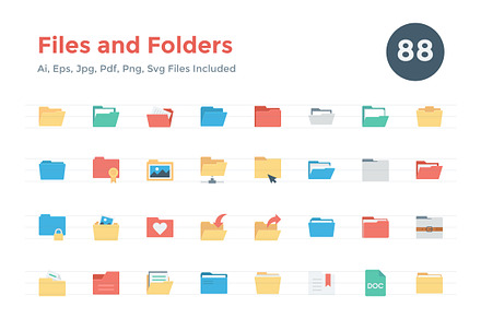 88 Flat Files and Folders Icons, an Icon by Creative Stall