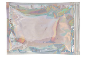 Holographic ziplock bag made of mother-of-pearl iridescent packa, an Industrial Photo by ndanko