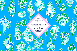 Preppy Blue Seashell Seamless Patter